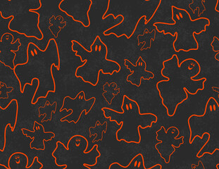 Illustration black and orange ghost background that is repeat