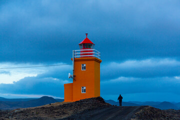 Fototapeta na wymiar Stafnes lighthouse, Reykjanes Peninsula, Southern Iceland, Iceland, Europe