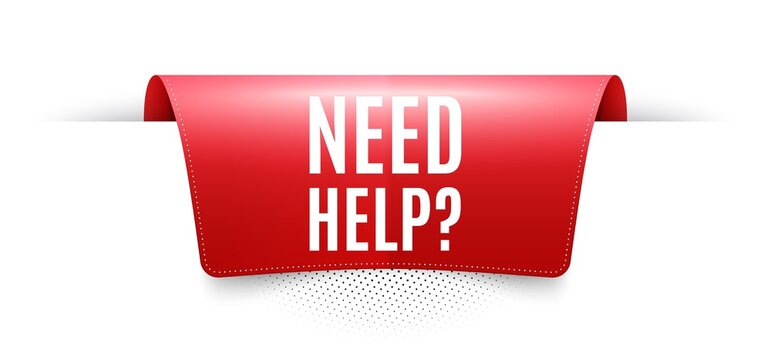 Need help symbol. Red ribbon label tag. Support service sign. Faq information. Infographics price tag banner. Need help badge shape. Website ribbon label banner. Vector