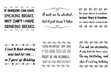 Set of Calligraphy sayings for print. Vector Quotes about alcohol
