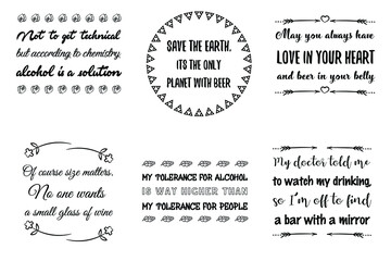 Set of Calligraphy sayings for print. Vector Quotes about alcohol

