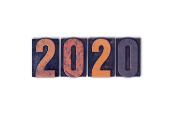 Year 2020 Written in Vintage Letterpress Block Type