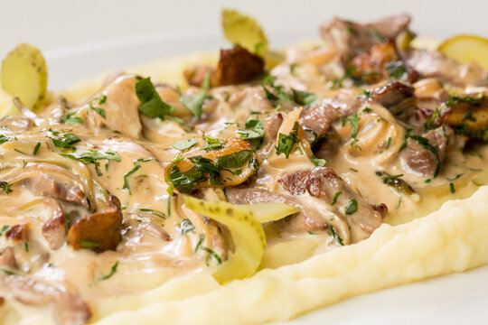 Beef Stroganoff With Beef Tenderloin And Mashed Potatoes