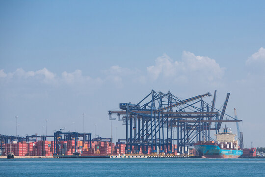 Cranes and containers at the Cartagena Port