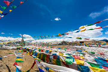 Prayer Flags and the range of Himalaya Mountains in in the background