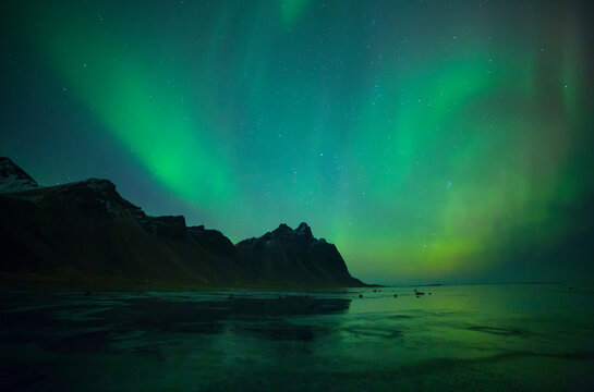 Northern Lights, Stokksnes Peninsula, Hofn, Southern Iceland, Iceland, Europe