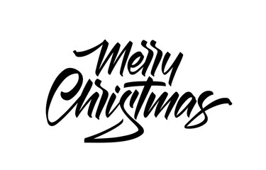 Obraz premium Handwritten calligraphic lettering type of Merry Christmas on white background.
