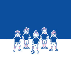 Children's football team young girls soccer players sky blue vector