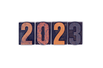 Year 2023 Written in Vintage Letterpress Block Type