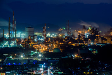 Fototapeta na wymiar Night view of the factory zone, steelworks