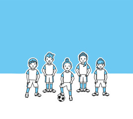 Children's football team young girls soccer players sky blue vector