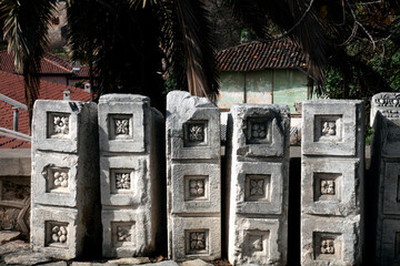 abandoned courtyard of the Antalya Museum. Ancient columns