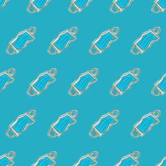 Surgical mask seamless pattern handmade in a light blue blackground for wrapping paper or web wallpaper 