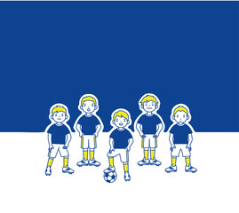 Children's football team young boys soccer players blue sky vector	