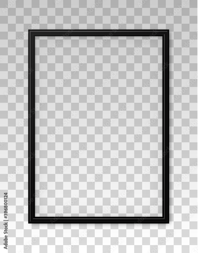 Wall mural 3d frame. black frame isolated on background. realistic modern border. rectangular vertical boarder 