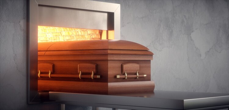 Coffin being cremated in a crematorium.