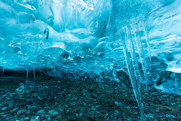 Ice cave, Vatnatjokull glacier, Southern Iceland, Iceland, Europe