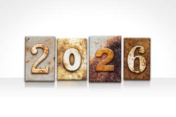 Year 2026 Written in Vintage Letterpress Block Type
