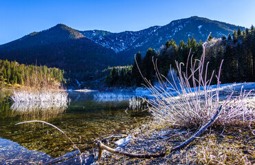 Reservoir lake Sylvensteinspeicher in bavaria