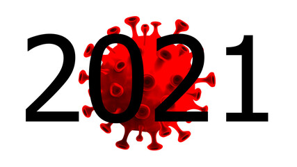 Covid Christmas. Happy New Year 2021. 2021 with a covid icon. Coronavirus in 2021. Covid-19 coronavirus on 2021. 