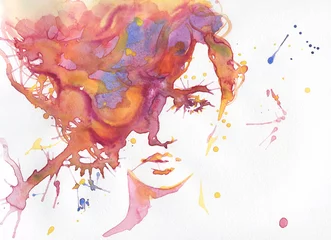 Foto op Plexiglas abstract woman face. fashion illustration. watercolor painting  © Anna Ismagilova