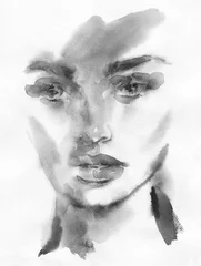 Rolgordijnen abstract woman face. fashion illustration. watercolor painting  © Anna Ismagilova
