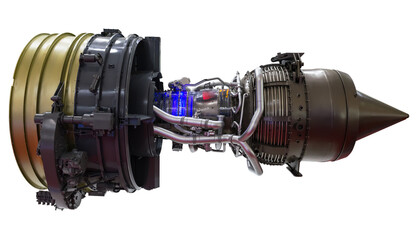 Close-up of a large jet engine turbine