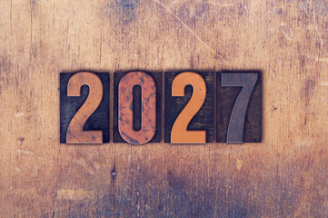 Year 2027 Written in Vintage Letterpress Block Type