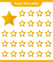 Trace the letter. Tracing letter alphabet with Stars. Educational children game, printable worksheet, vector illustration