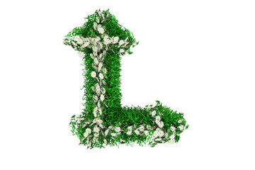 Letter L of Green Grass And Flowers. 3d rendering