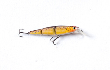 Close up product image of a fishing lure on white background