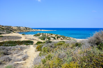 Beautiful blue and turquoise sea water and landscape in Cyprus, Tatlisu.