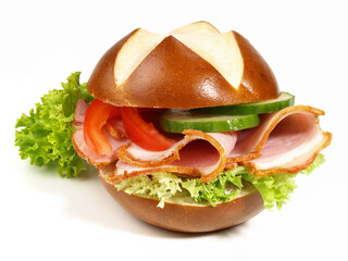 Lye Bun with Ham on white Background - Isolated