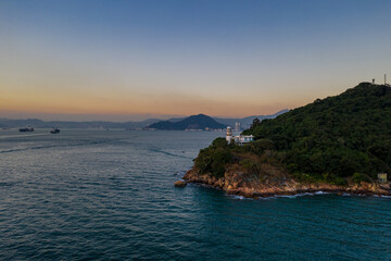 Lighthouse of Victoria Harbour at dusk, Green Island