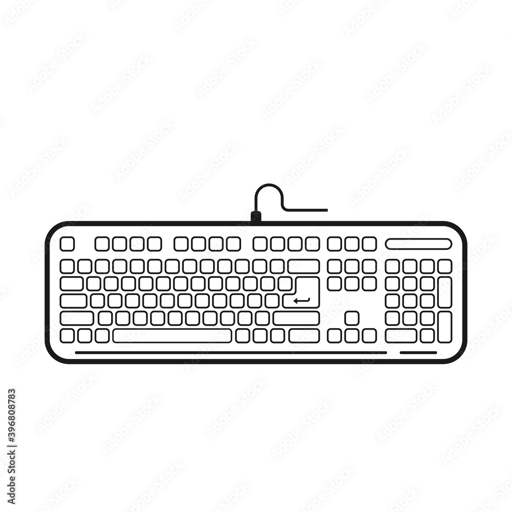 Fototapete Computer keyboard icon in an outline style is isolated on a white background.
