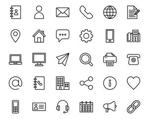 contact us icons. communication simple flat icons set isolated on white background. vector illustration.