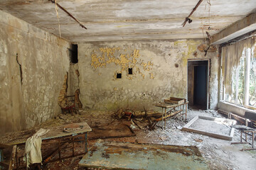 Fototapeta na wymiar Abandoned school in ghost town Pripyat Chornobyl Zone