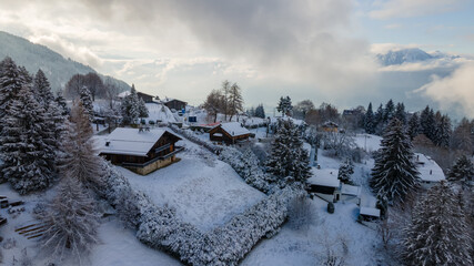 First snow on the swiss Riviera, Caux, Switzerland. 