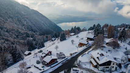 First snow on the swiss Riviera, Caux, Switzerland. 