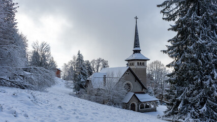 Fototapeta na wymiar Aerial shots of a church, Caux, Switzerland. 