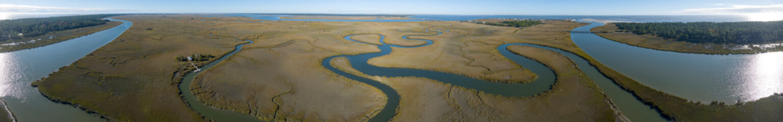Aerial 360 degree seamless panorama of the coast of South Carolina and the Atlantic Ocean