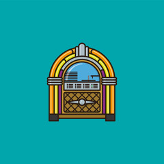 Jukebox vector illustration  for Vinyl Record Day on August 12. Retro technology and music symbol.