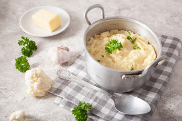 mashed cauliflower with butter. ketogenic paleo diet side dish