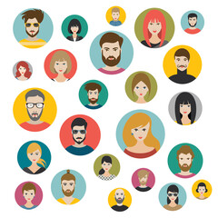 Set of persons, avatars, people heads  different nationality in flat style. Vector.