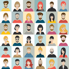People heads icons. Face avatar. Man; woman in flat style. Vector.