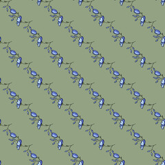 Fototapeta premium Vector illustration. Blue green leaves. Realistic isolated seamless floral pattern. Hand drawn botanical print.