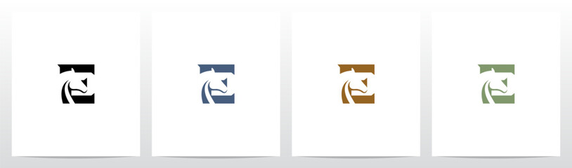 Horse On Letter Logo Design E