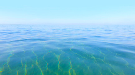 Calm turquoise sea. Complete calm. Clear water.