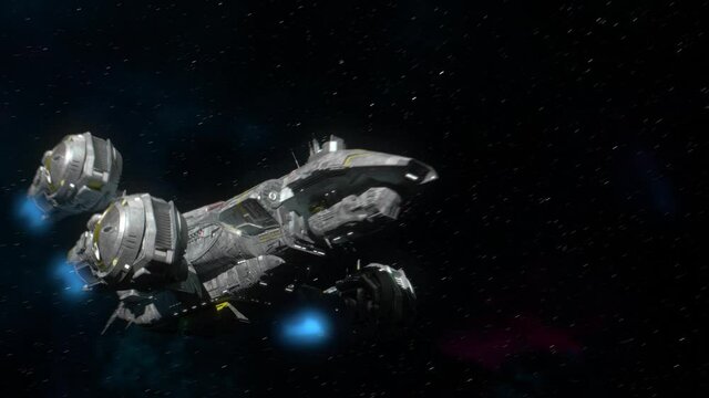 Futuristic Spaceship Flying in deep Space. Production Quality Footage in 4k resolution, ProRes 4444 codec.