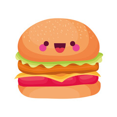 kawaii burger with cheese and one smiling face